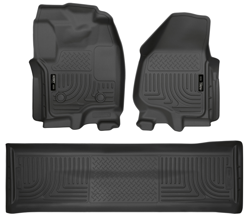 Ford F-250 Super Duty Floor Liners - Front + Rear - Husky Liners - WeatherBeater Combo - Black - `12-`27
